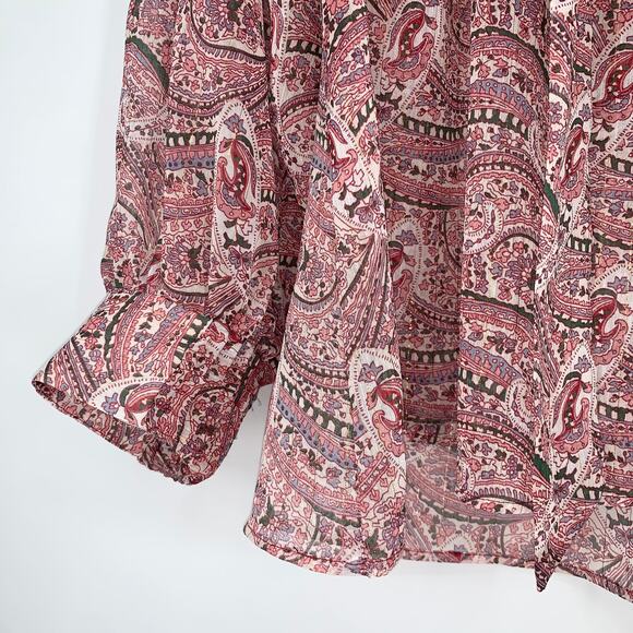 ZARA Paisley Metallic Neck Bow Pussybow Blouse, Pink - Picture 5 of 9